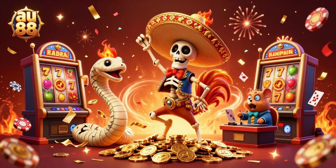 Experience exciting gaming at au 88 with vibrant 3D characters celebrating casino wins.