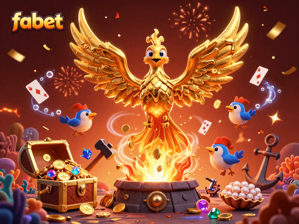 Experience winning excitement with fabet's vibrant golden phoenix in a rich casino scene.