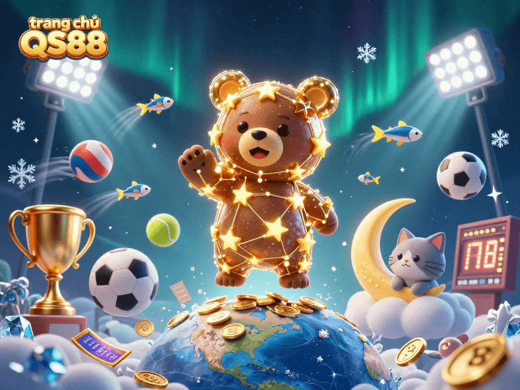 Engage with the exciting features of trang chủ QS88, where stars and coins blend in a vibrant casino scene.