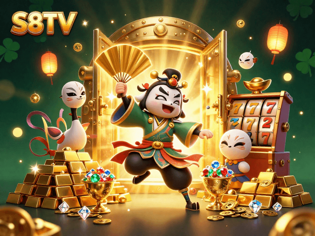 S8TV offers thrilling slots with the kabuki warrior and kitsune amidst a treasure scene.