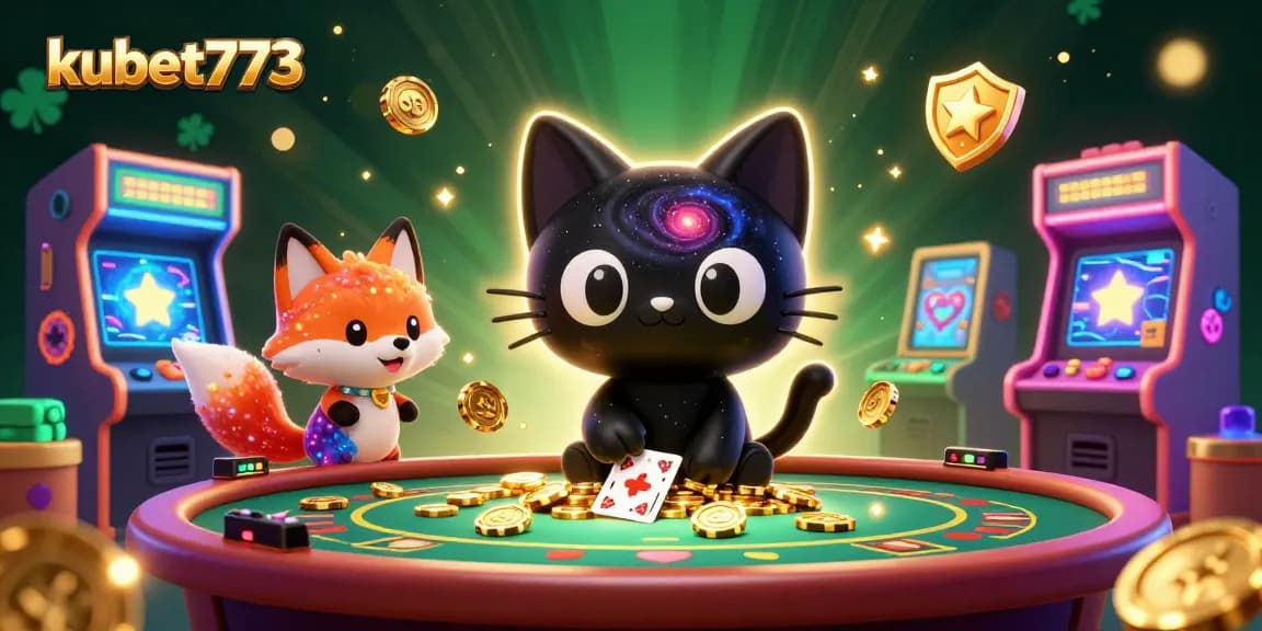 Experience thrilling gameplay with kubet773 featuring a cosmic cat and nebula fox amidst casino wonders.