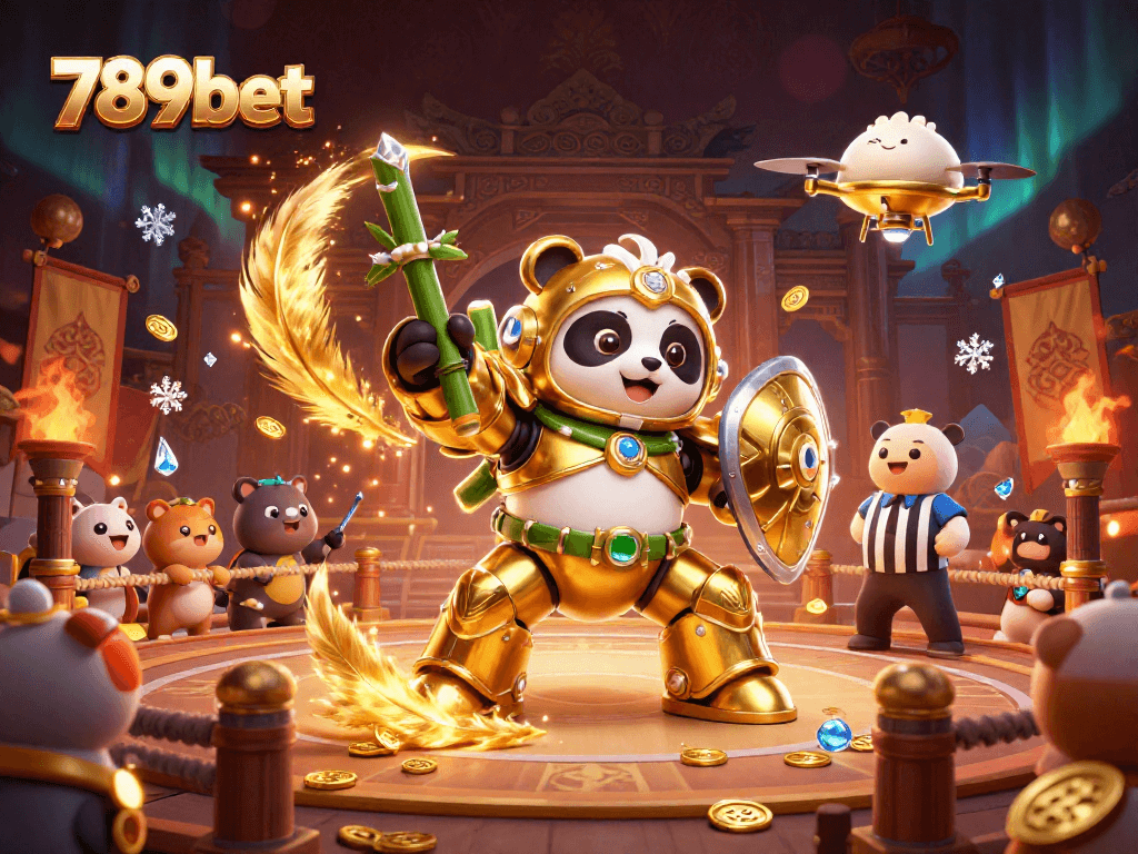 Experience high-stakes action in 789bet's dynamic arena featuring a mech-suit panda.