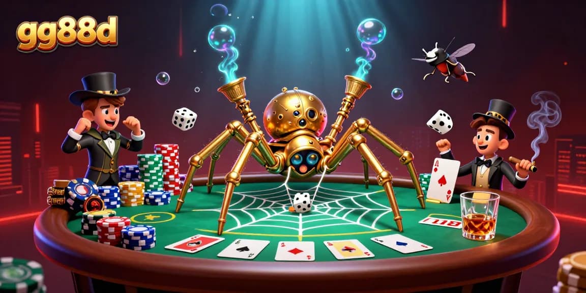 Experience winning gameplay at gg88d featuring a steampunk spider and poker elements.
