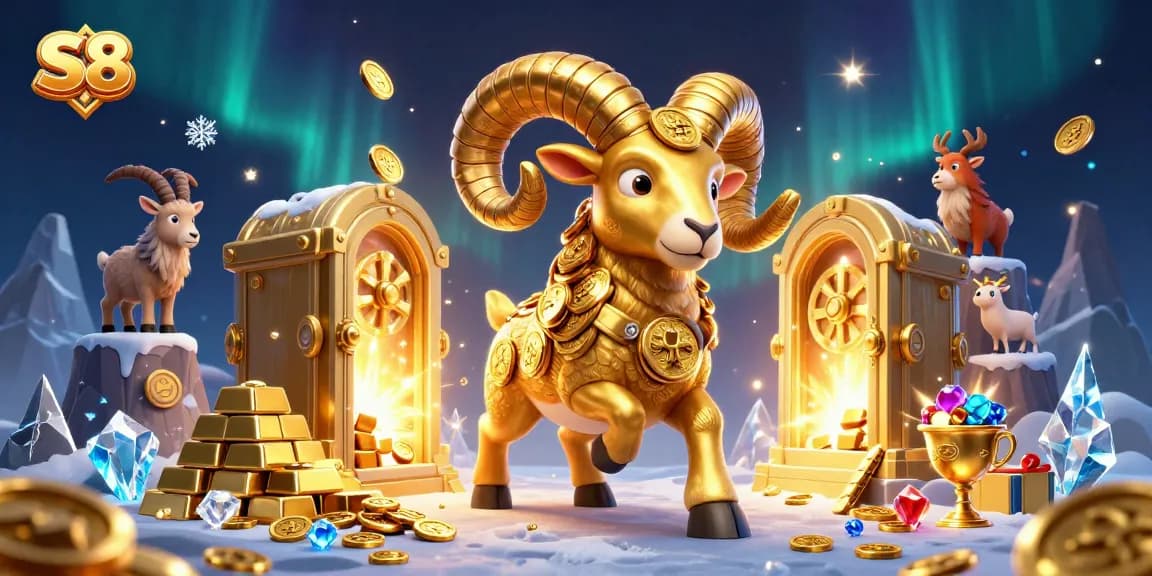 Experience excitement with S8 as a golden ram charges through a casino filled with treasures.