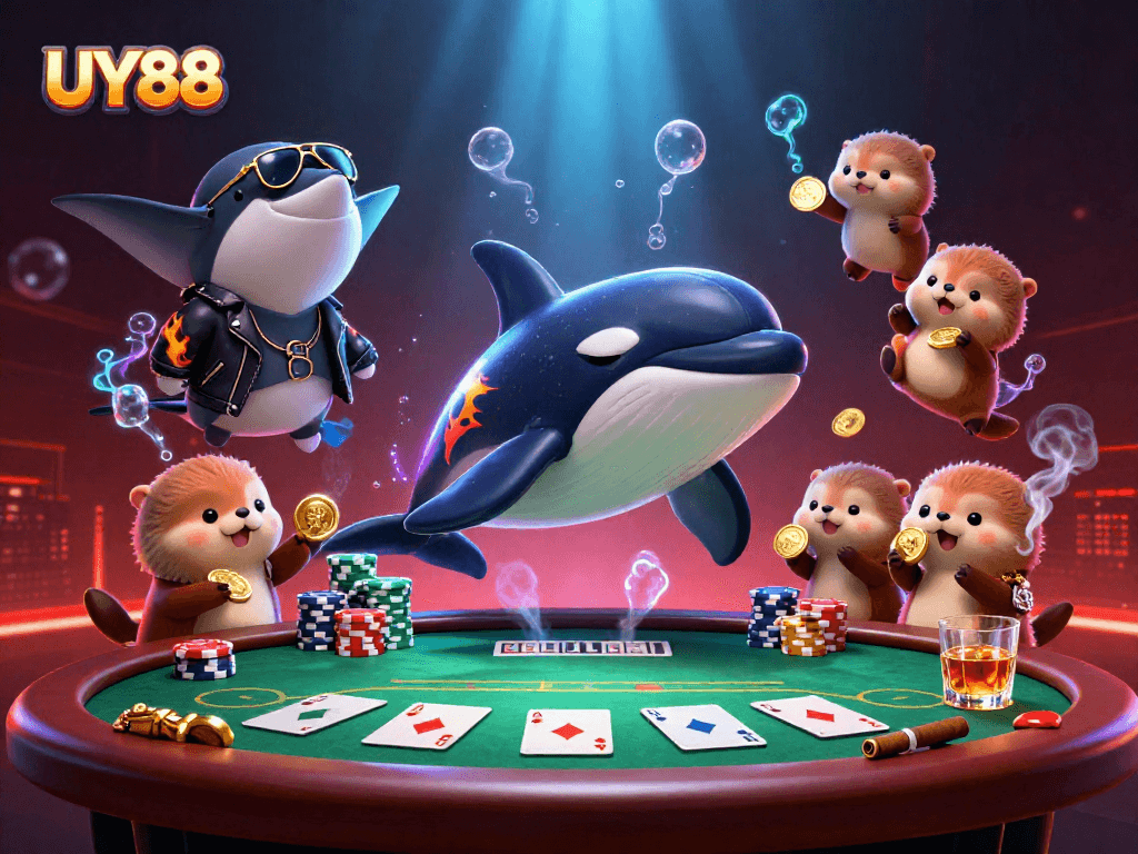 Experience the thrilling gameplay at UY88 with engaging characters and vibrant casino elements.