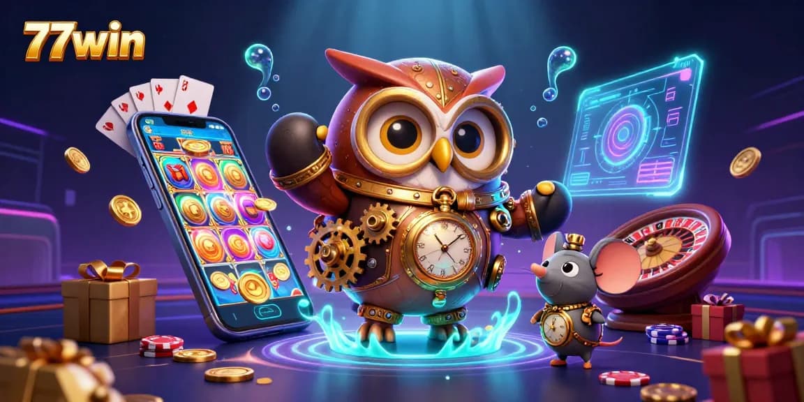 Experience thrilling gameplay with 77win in a vibrant, immersive casino illustrated scene.