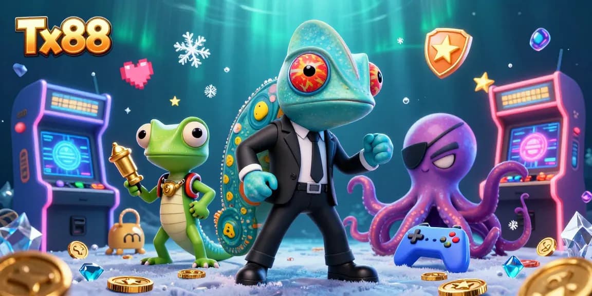 Win with exciting gameplay at Tx88, showcasing vibrant casino elements and thrilling characters.