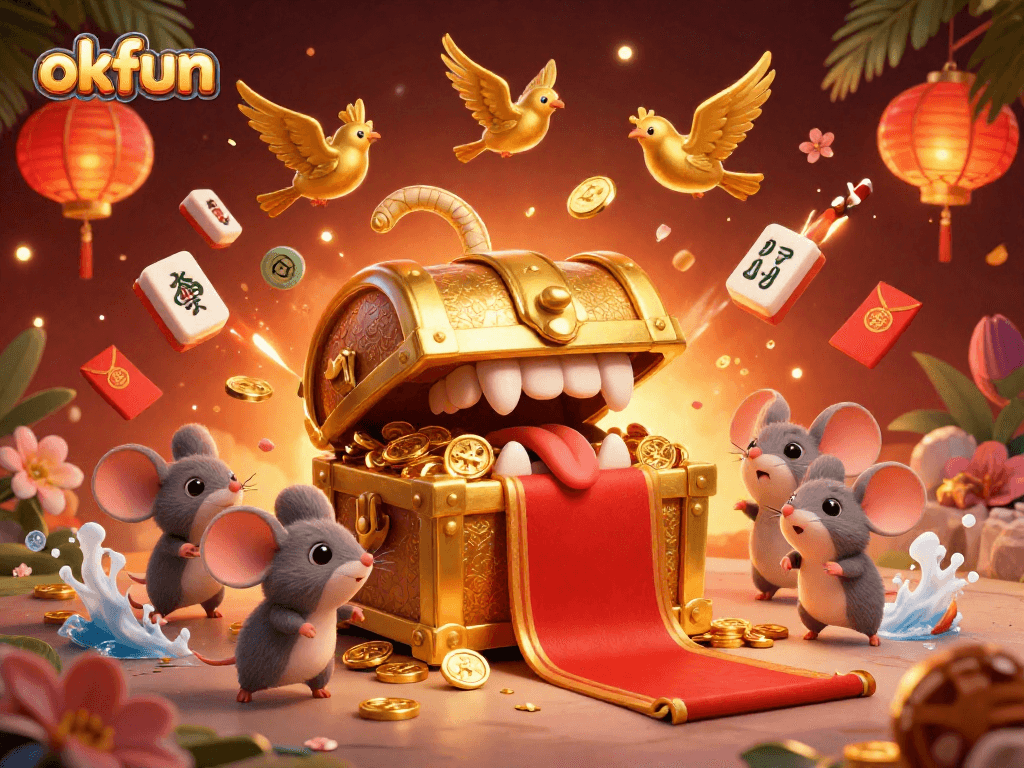 Experience okfun thrilling gameplay with dynamic casino elements in an artistic 3D scene.