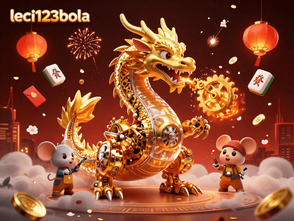 Experience leci123bola's thrilling atmosphere with a golden dragon and vibrant gaming elements.