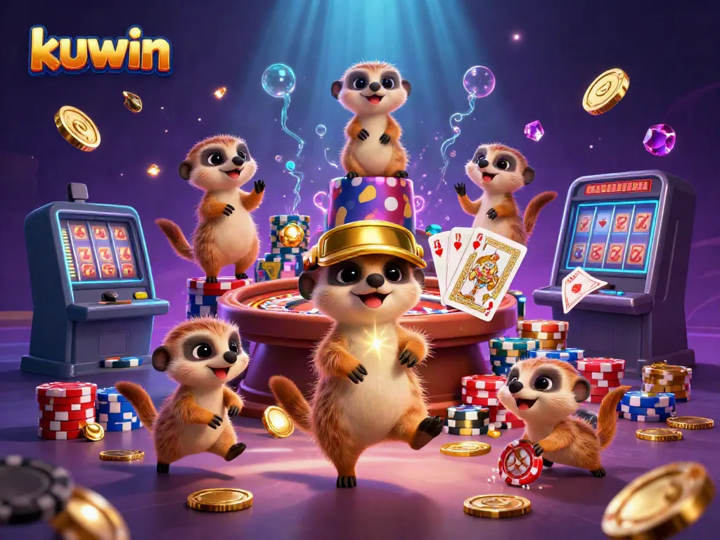 Experience kuwin's exciting gaming world with lively meerkats showcasing casino fun in a vibrant 3D scene.