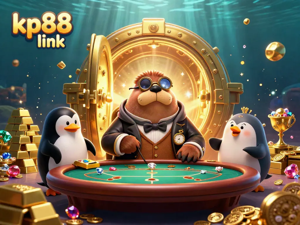 Experience thrilling underwater gambling with the kp88 link at this vibrant poker table illustration.
