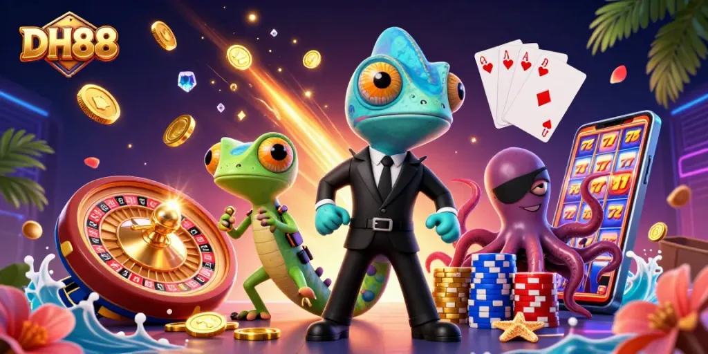 Delve into the excitement of DH88 with vibrant casino characters and dynamic gaming elements.