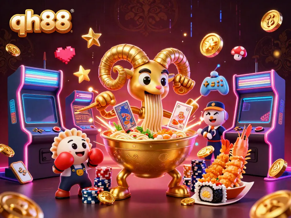 Experience the excitement of qh88 with vibrant characters and dynamic gaming elements in a cartoonish casino setting.