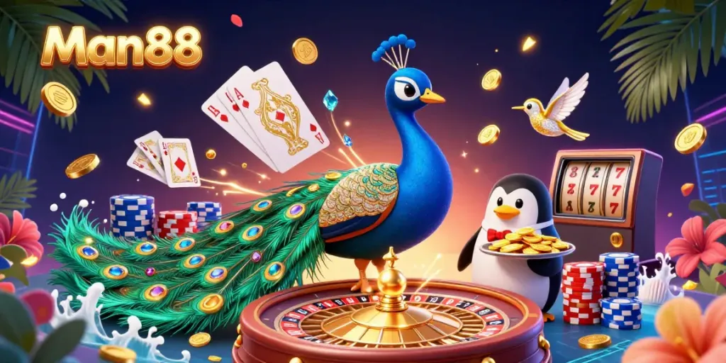 Experience thrilling action at Man88 with vibrant elements of online gaming and casino excitement, featuring rich visuals.