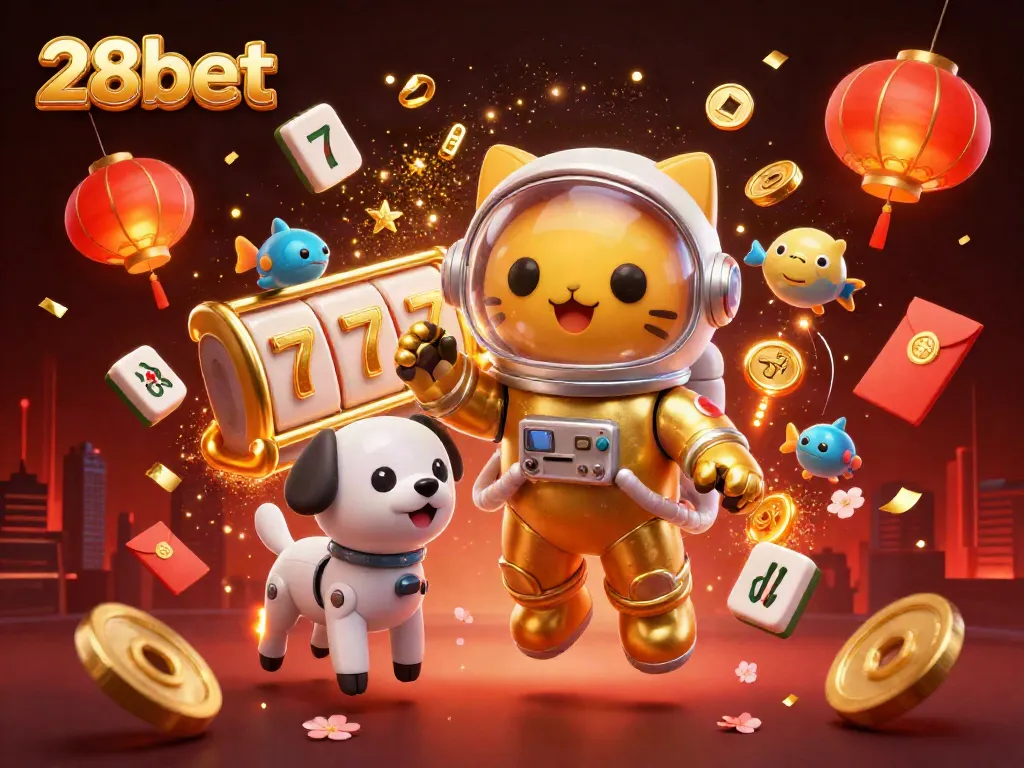 Experience thrilling games at 28bet with a captivating cosmic gambling theme filled with action and vibrant colors.