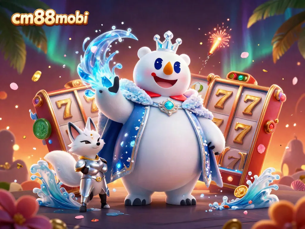 Experience the thrilling slots action at cm88mobi with vibrant 3D characters surrounded by dynamic gambling elements.