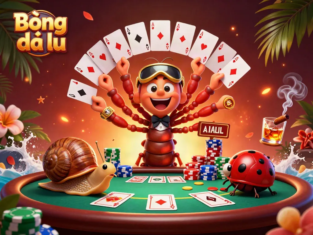 Bóng đá lu gameplay showcasing a vibrant casino scene with a millipede dealer and high-roller snail.
