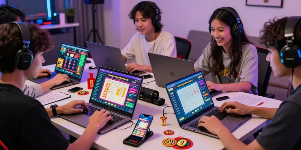 Davo88 players enjoying an engaging togel online game experience with colorful interfaces and excitement.