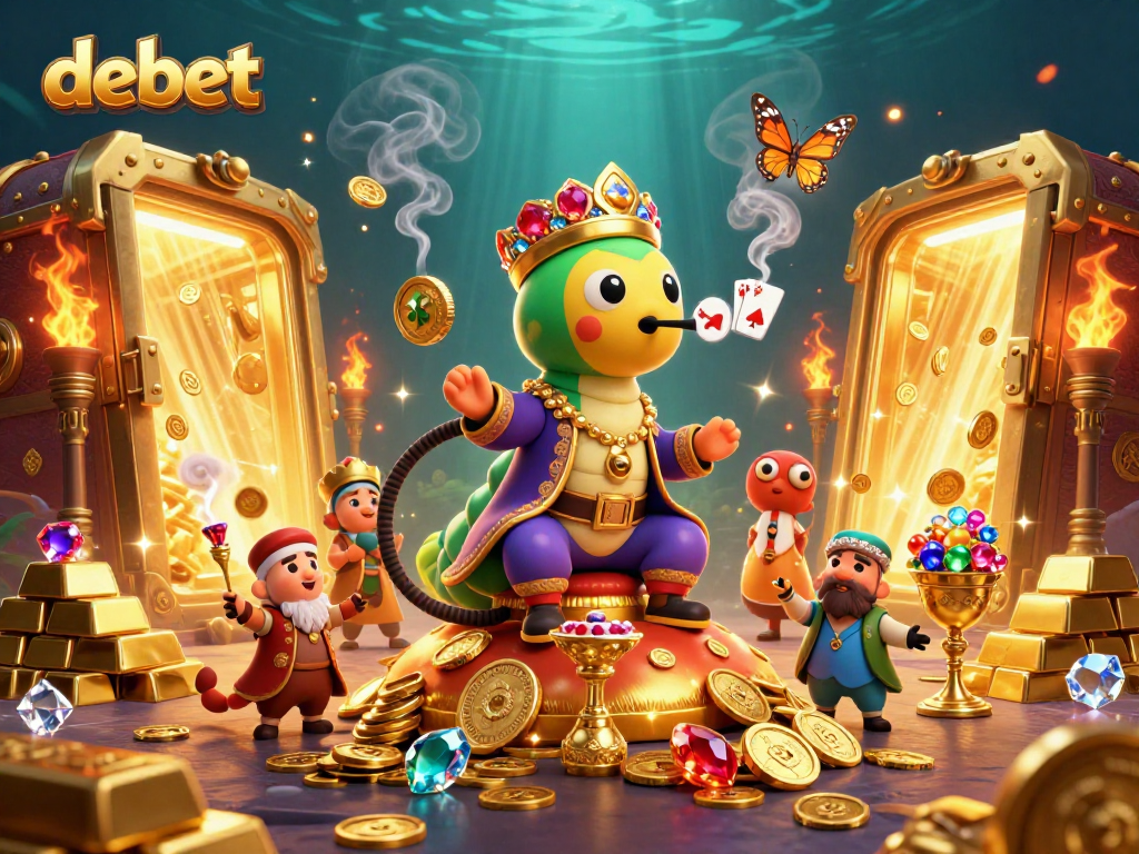 Experience debet's thrilling casino world with a vibrant 3D illustration of unique characters and rich game elements.