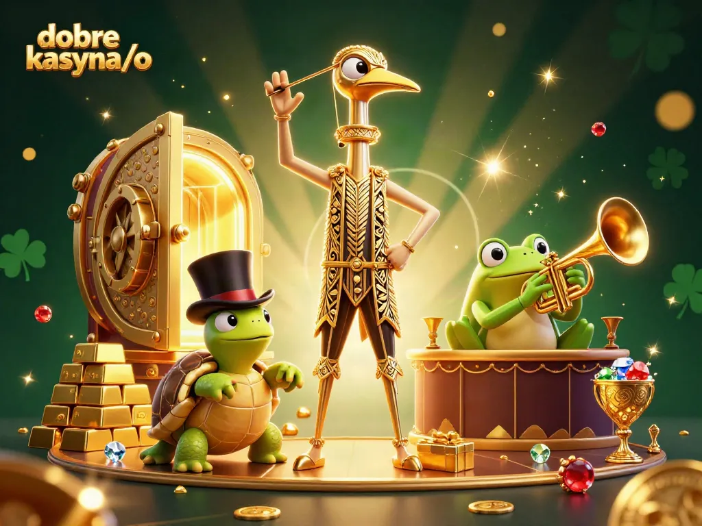 Play and win at dobre kasyna/o with this vibrant 3D casino scene featuring unique characters.
