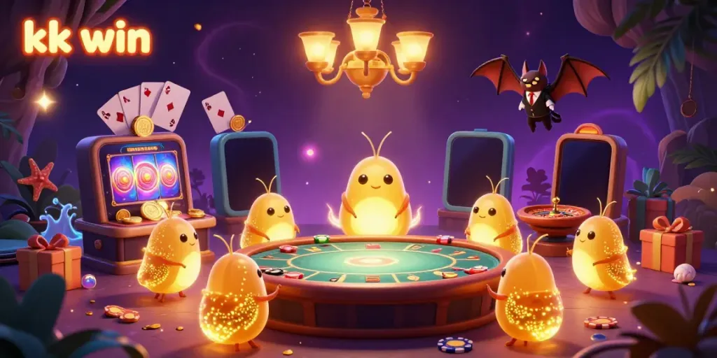 Experience the enchanting ambiance of kk win with glowworms illuminating a cave casino.
