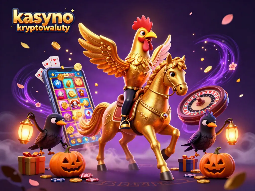 Engage in thrilling play at kasyno kryptowaluty, featuring a golden rooster in a vivid casino scene.