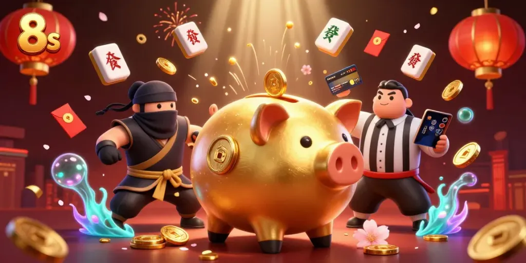 Engage with dynamic 8s casino action featuring characters and golden elements for a winning experience.