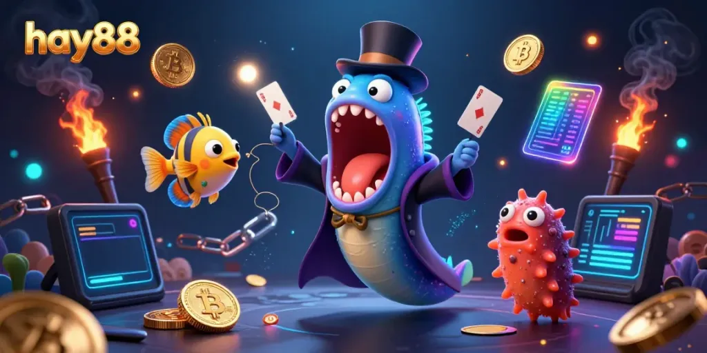Experience the fun of hay88 with a vibrant underwater casino scene featuring magical creatures and crypto elements.