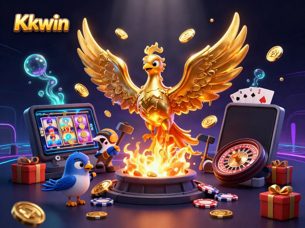 Engage in legendary gameplay with Kkwin, featuring dynamic casino elements and gold-themed visuals.