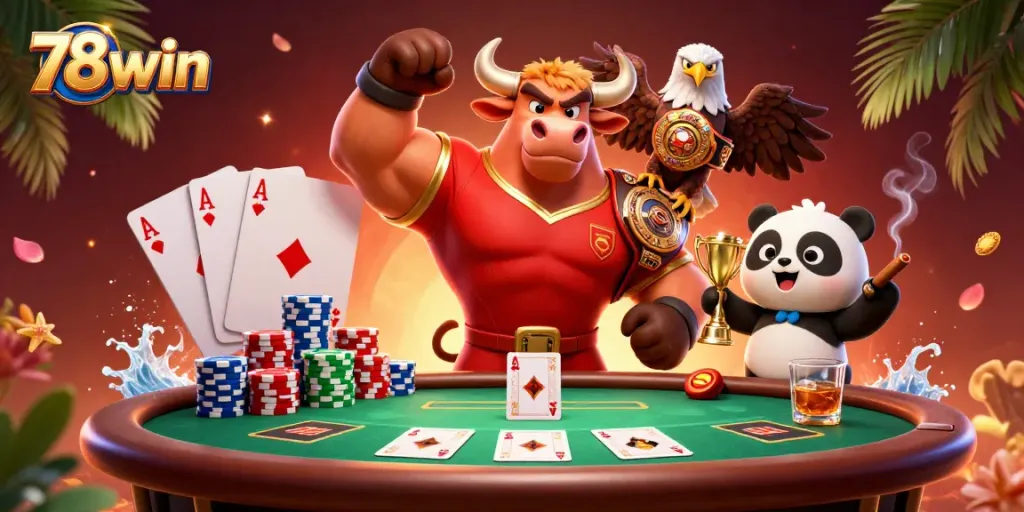 Experience the excitement at 78win with vibrant 3D characters embracing casino culture.