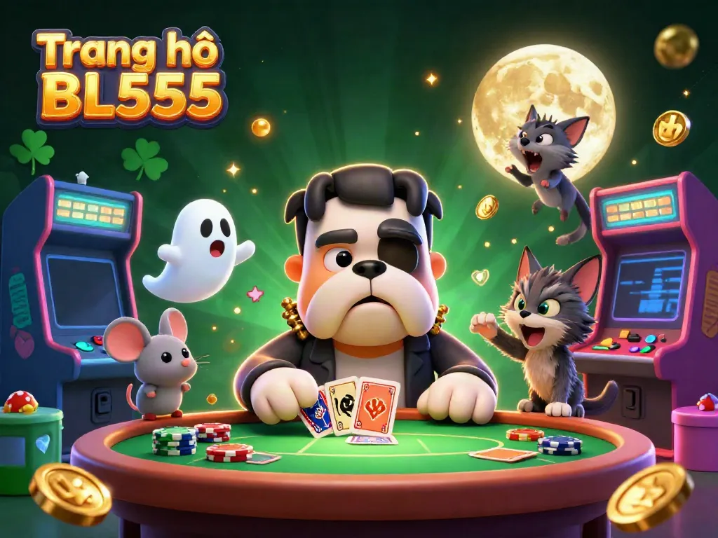 Experience the thrill of Trang chủ BL555 with a vibrant 3D casino scene featuring unique characters and gaming elements.