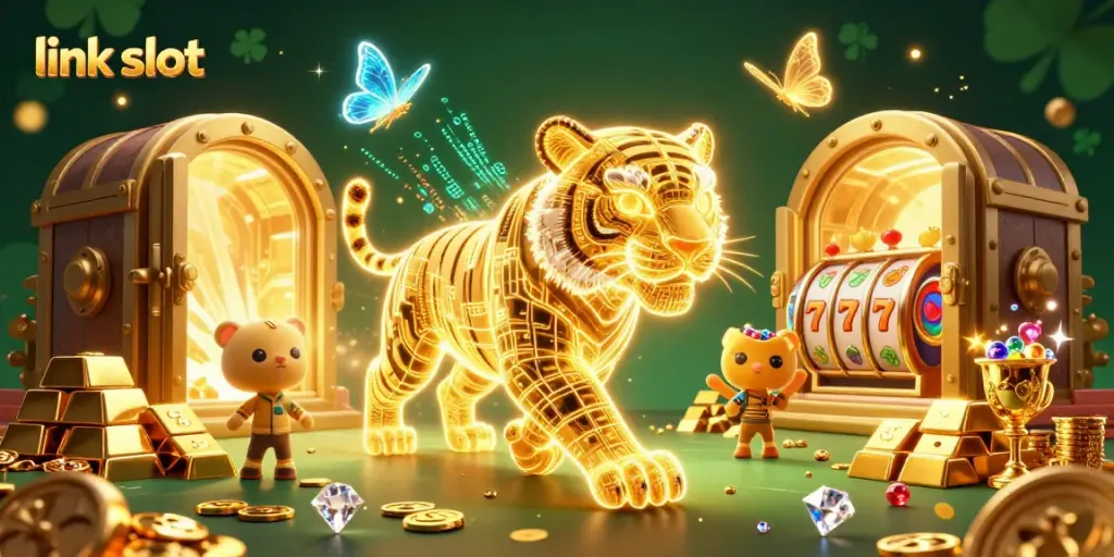 Experience exciting games at the link slot with neon characters in a vibrant casino world.