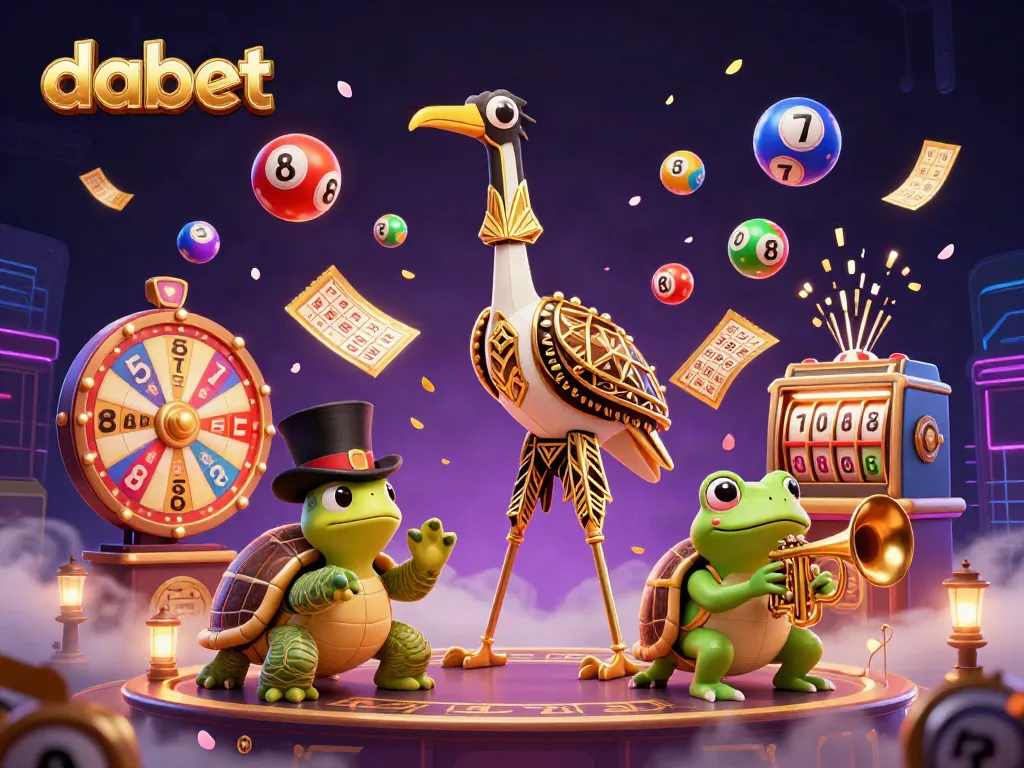 Dabet offers dynamic gaming experiences with colorful lottery balls and vibrant illustrations encompassing unique casino elements.