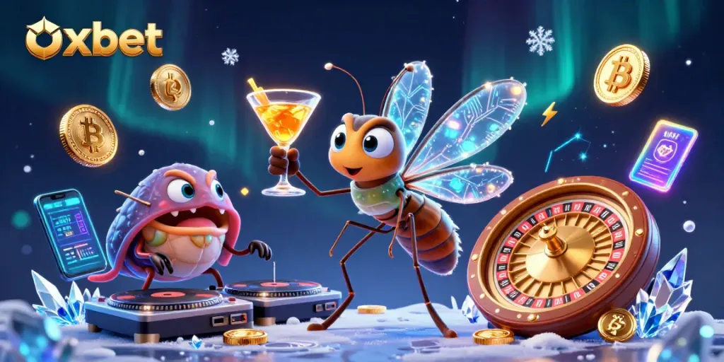 Discover exciting gameplay at oxbet with a thrilling casino mascot and vibrant crypto elements.