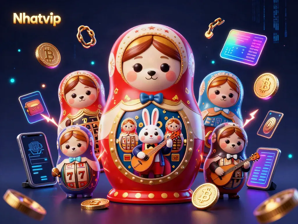 Nhatvip showcases vibrant 3D casino scene with animated characters and digital gambling elements.
