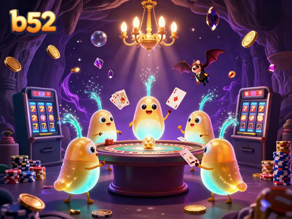 Engage in thrilling moments at the b52 casino, illuminated by glowing glowworms and dynamic game elements.