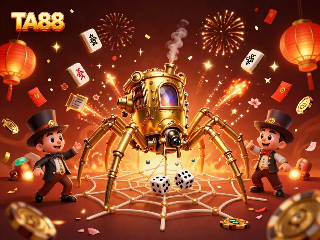 TA88 features an enchanting steampunk spider capturing dice in a majestic gambling web.