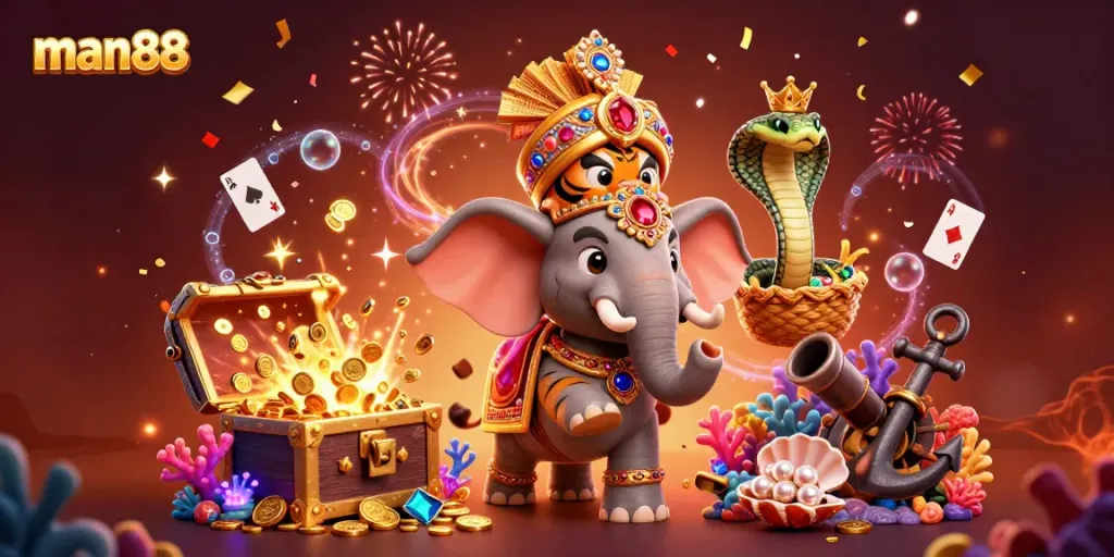 Experience exhilarating gaming at man88 with thrilling treasures, vibrant characters, and dazzling casino elements.