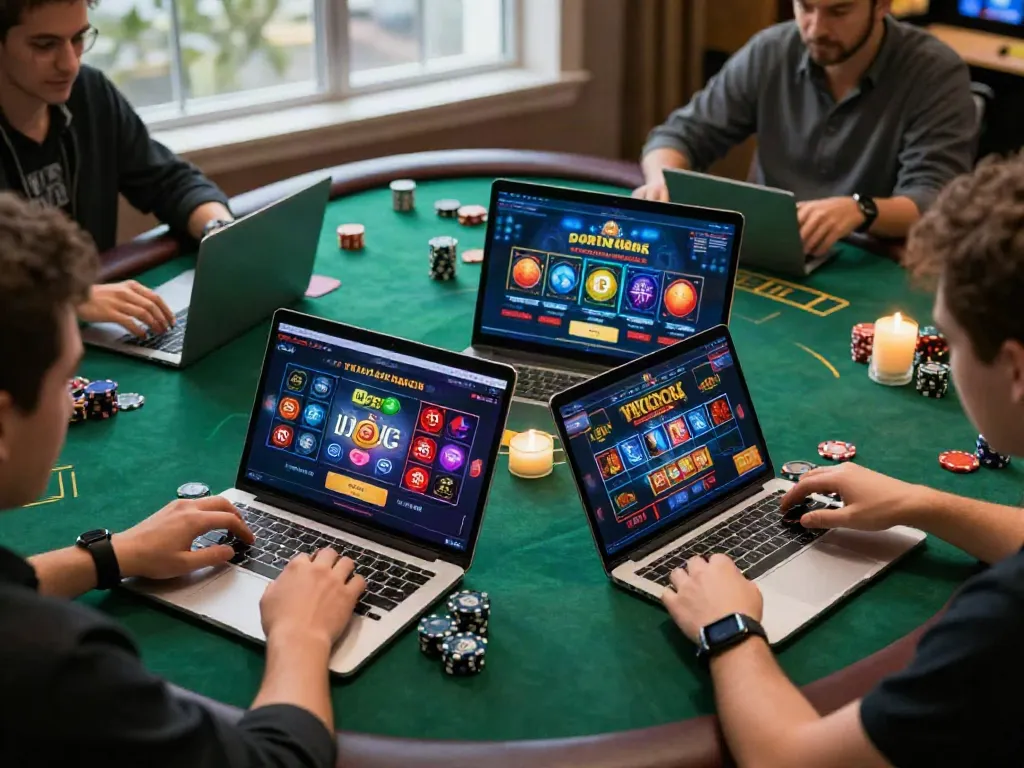 Engaged players exploring games on https://sunwint4.com/ with vibrant digital interfaces.