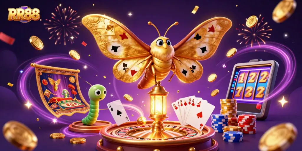 Win big at RR88 with thrilling games, golden coins, and vibrant casino elements.