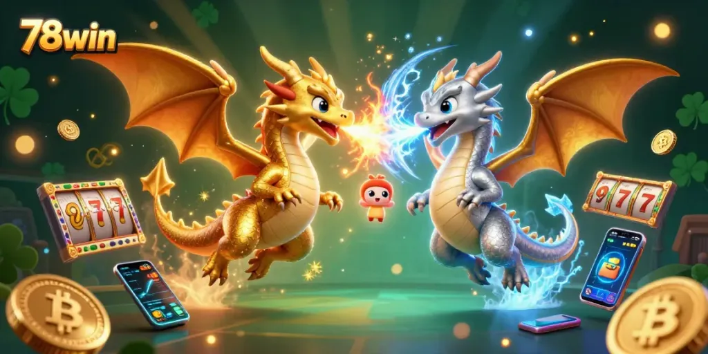 Play at 78win with engaging cartoon dragons and dynamic casino elements for an exciting gambling adventure.