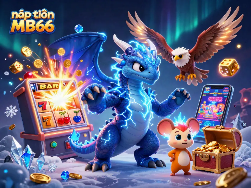 Engage in nạp tiền MB66 with this vibrant casino illustration featuring dynamic characters and game elements.