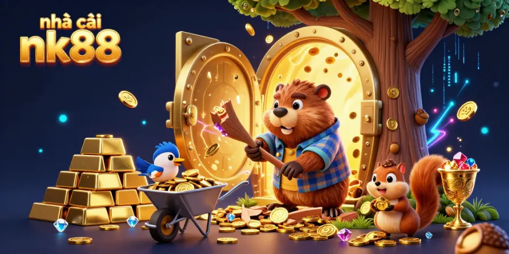 Engage with nhà cái nk88's thrilling gaming experience featuring dynamic characters in a vibrant casino scene.