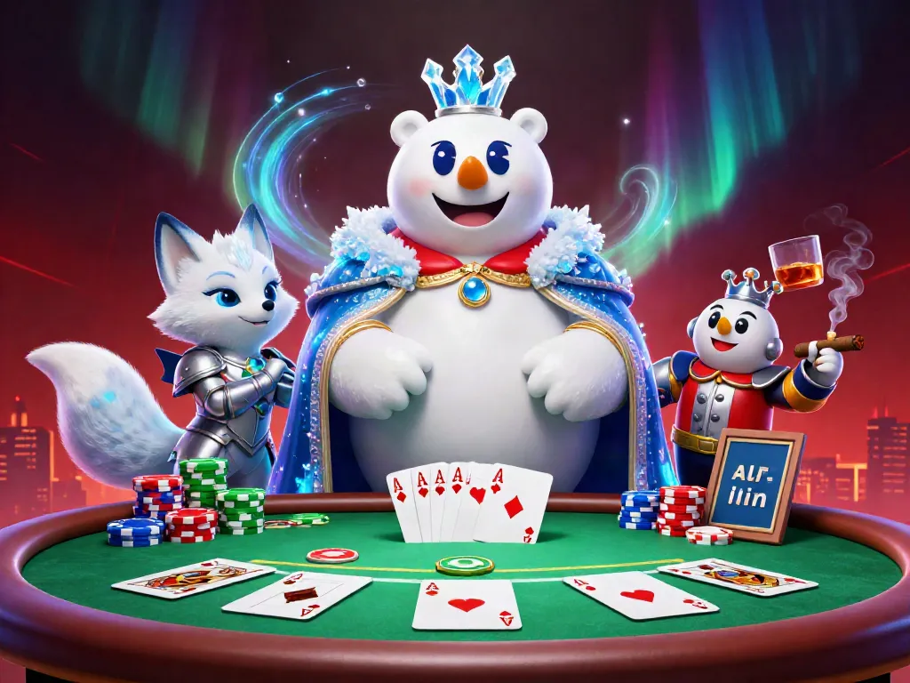 Experience the thrilling casino atmosphere with the majestic 8s polar bear and snow fox amid poker elements.