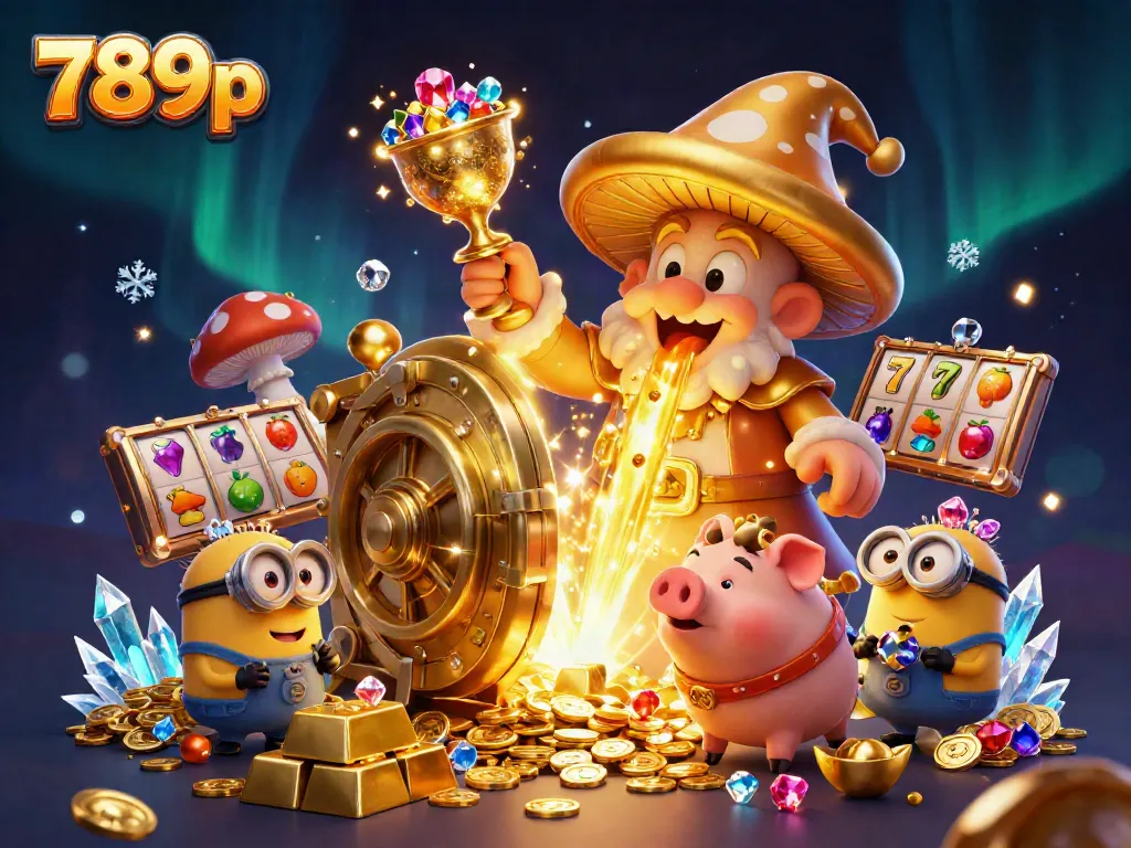 Experience the magic of 789p with a vibrant casino scene filled with golden treasure and characters.