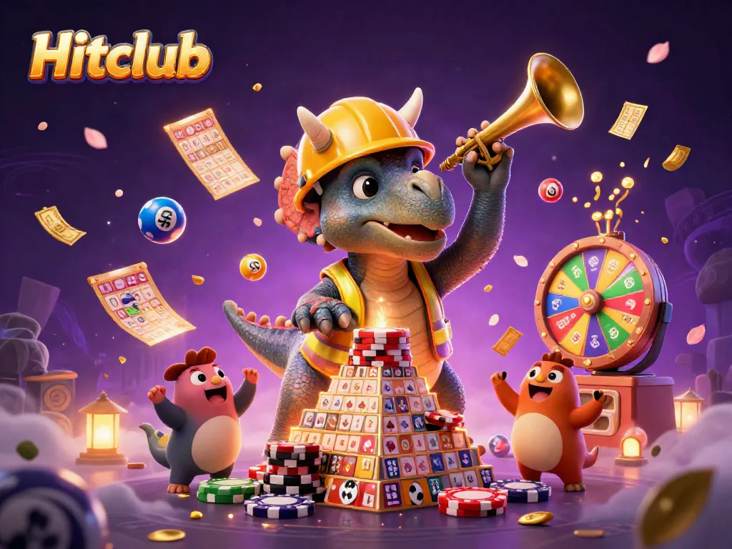Join the Hitclub adventure with exciting games and vibrant celebrations in a colorful casino scene.