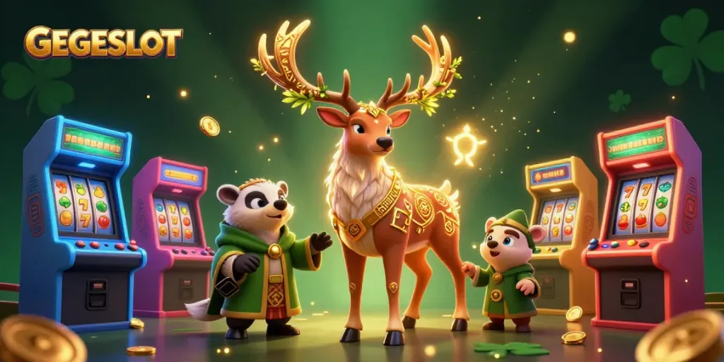 Experience GEGESLOT gameplay magic with 3D fantasy characters and vibrant casino elements.