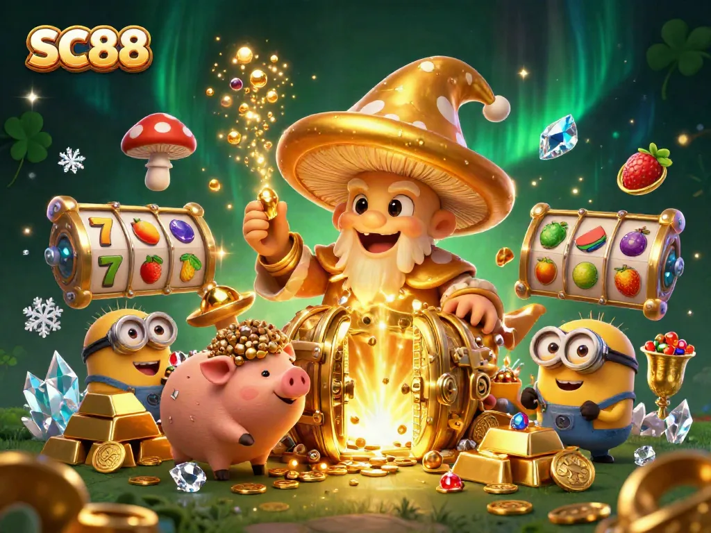 Join the magical world of SC88, where a golden mushroom wizard and vibrant treasures create thrilling jackpot moments.