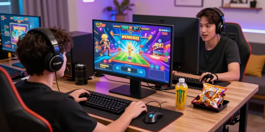 Lumbung88 slot gaming player fully immersed in an online gaming session.