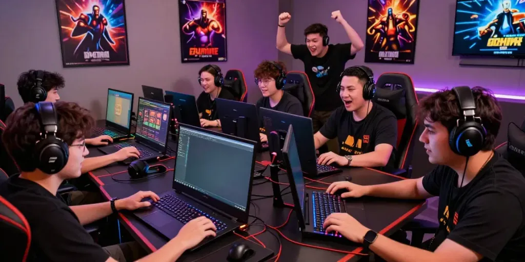 Gamers enjoying slot gacor in a vibrant online gaming environment.